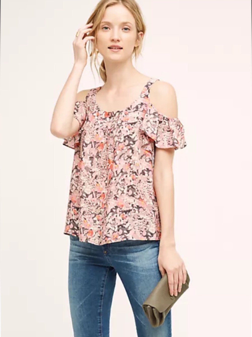 Maeve pink floral cold shoulder top. XS